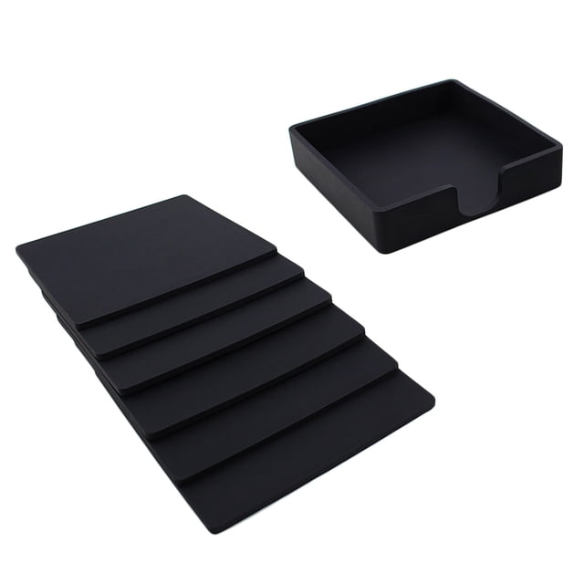 Posavasos cuadrado Inteprter para bebidas de silicona juego de 6 Mostrada Negro 9.8x9.8x0.3 cm