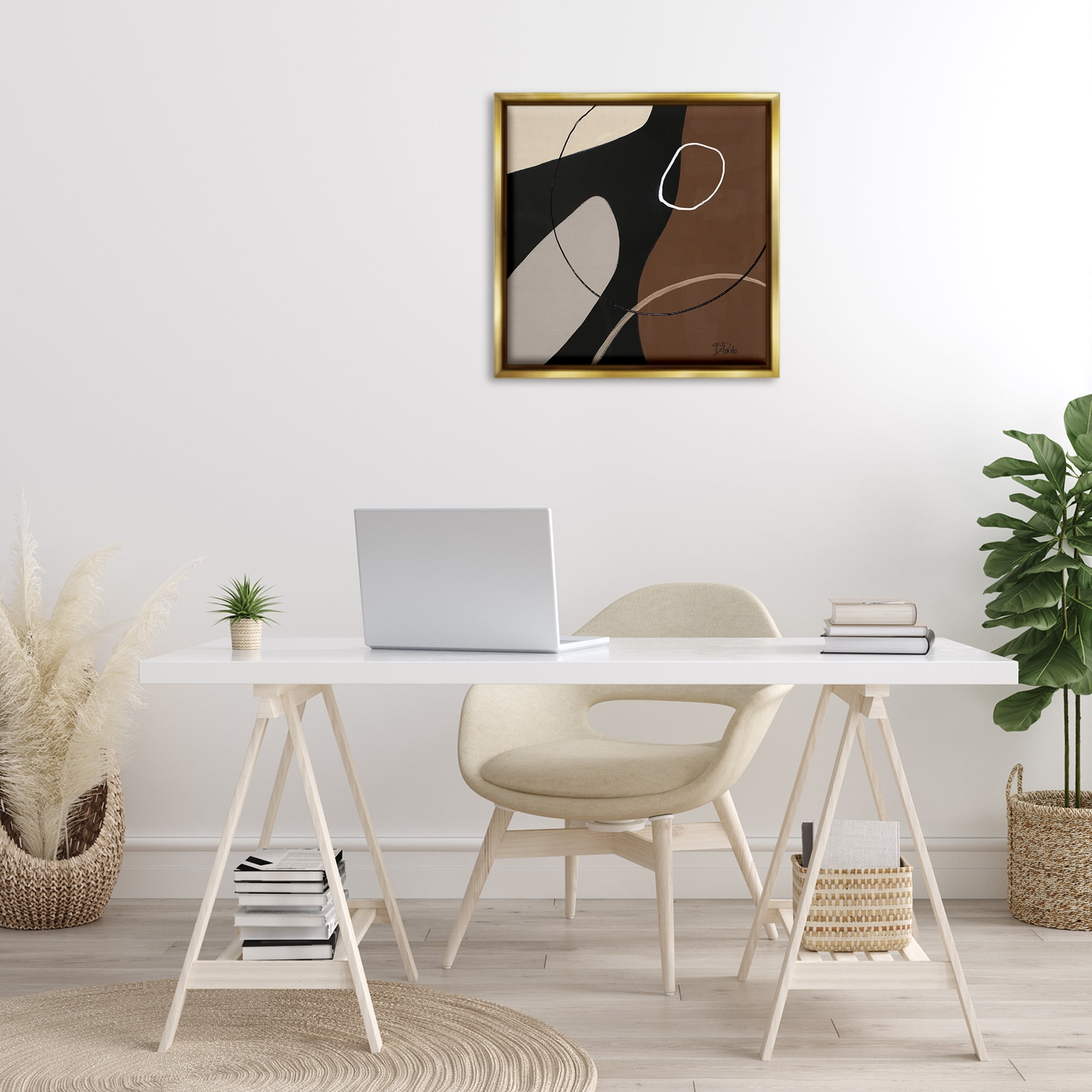 Stupell Industries Minimal Project Shapes Abstract Painting Gold Floater Framed Canvas Art Print Wall Art, 25 x 25