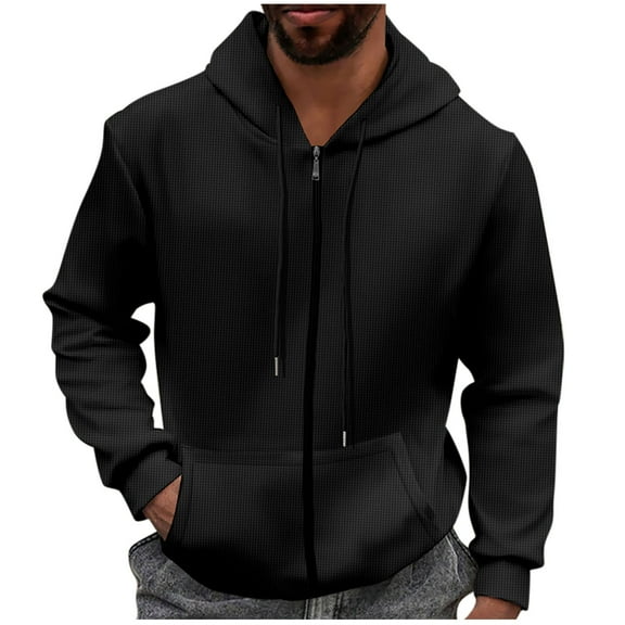 ZVNAΖH Men's Waffle Knit Hoodies Zip Up Hooed Sweatshirt Casual Drawstring Jacket Coat with Kangaroo Pocket