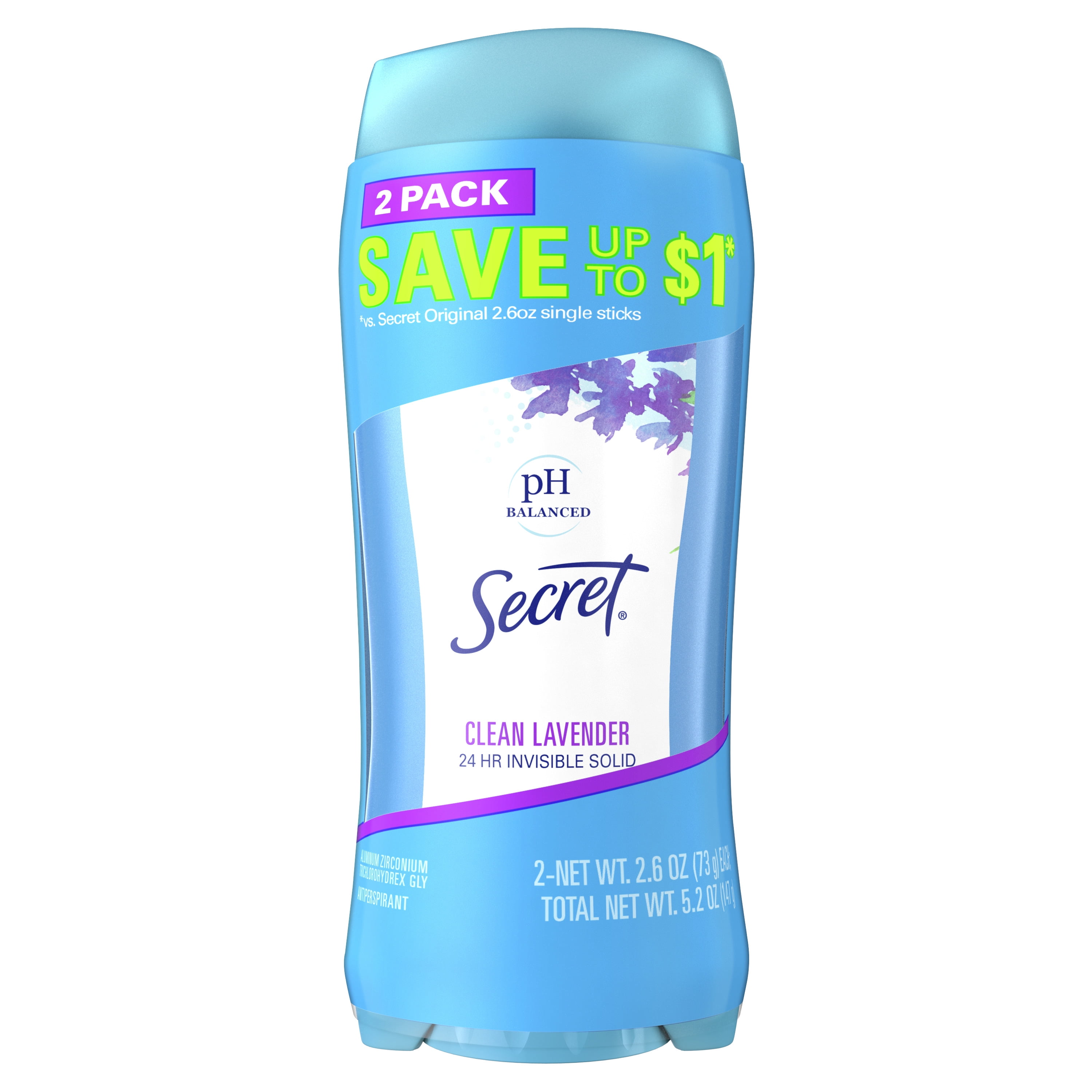 Secret Invisible Solid Antiperspirant Deodorant, Clean Lavender, 2.6 oz