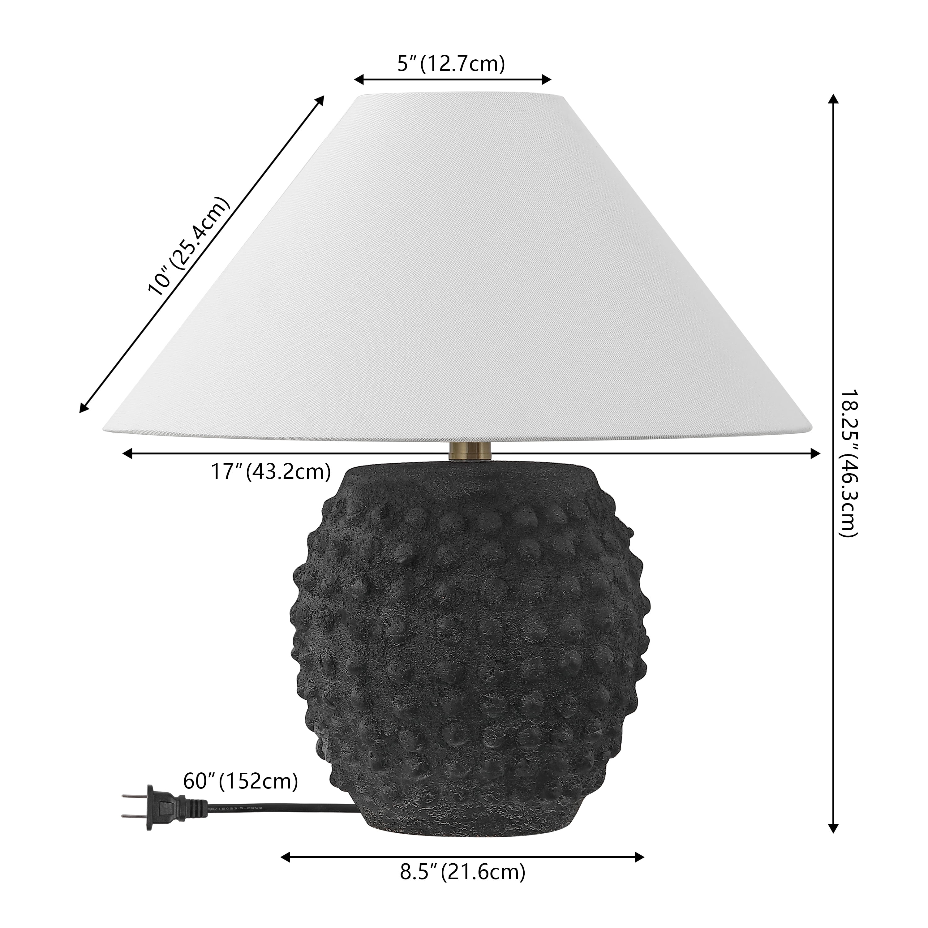 JONATHAN Y Effie 18.25" Minimalist Scandinavian Ceramic/Iron Hobnail LED Table Lamp, Matte Black (Set of 2), JYL5601A-SET2