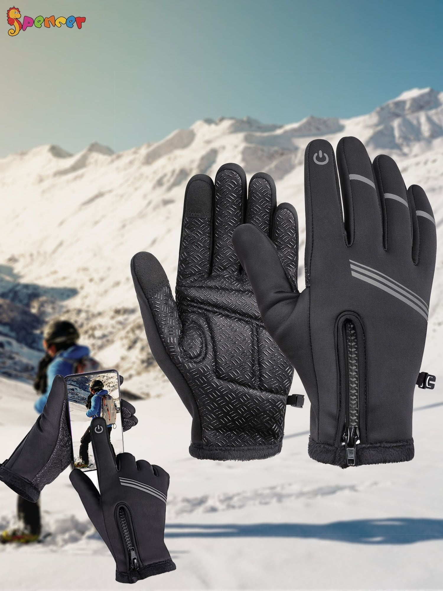 YFINE Winter Warm Gloves Touch Screen Waterproof And Windproof Zipper Adjustment Gloves For Men And Women Cycling Skiing Climbing Motorcycling Hiking