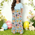 thumbnail image 1 of HOZADOIE Robe Fille Imprimé Pâques Printemps Été Manches Courtes Patchwork Col Rond Décontractée Confortable avec Poches pour 4-14 Ans, 1 of 6