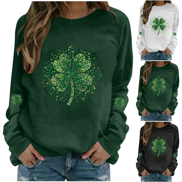RKSTN Women's St Patrick's Day Sweatshirt Plus Size Crewneck Irish Gift St Patricks Luckys Shamrocks Graphic Print Hoodless Sweatshirts Top Womens Casual Round Neck Loose Fits Long Sleeve T Shirts