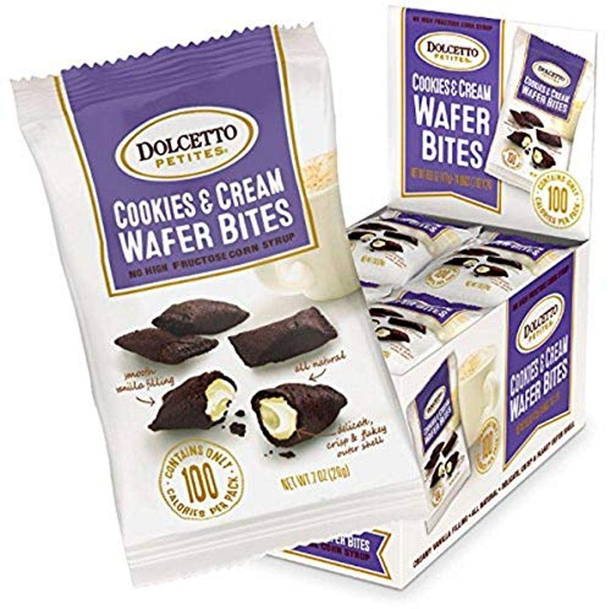 Dolcetto Cookies & CreamFilled Wafer Bites, 24Pack 100 Calorie Grab and Go Bags