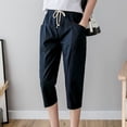 thumbnail image 1 of Pantalones harén de algodón puro para mujer, pantalones casuales de pierna de lino y algodón sueltos y finos de verano, pantalones de zanahoria recortados y adelgazantes de talla grande, 1 of 5