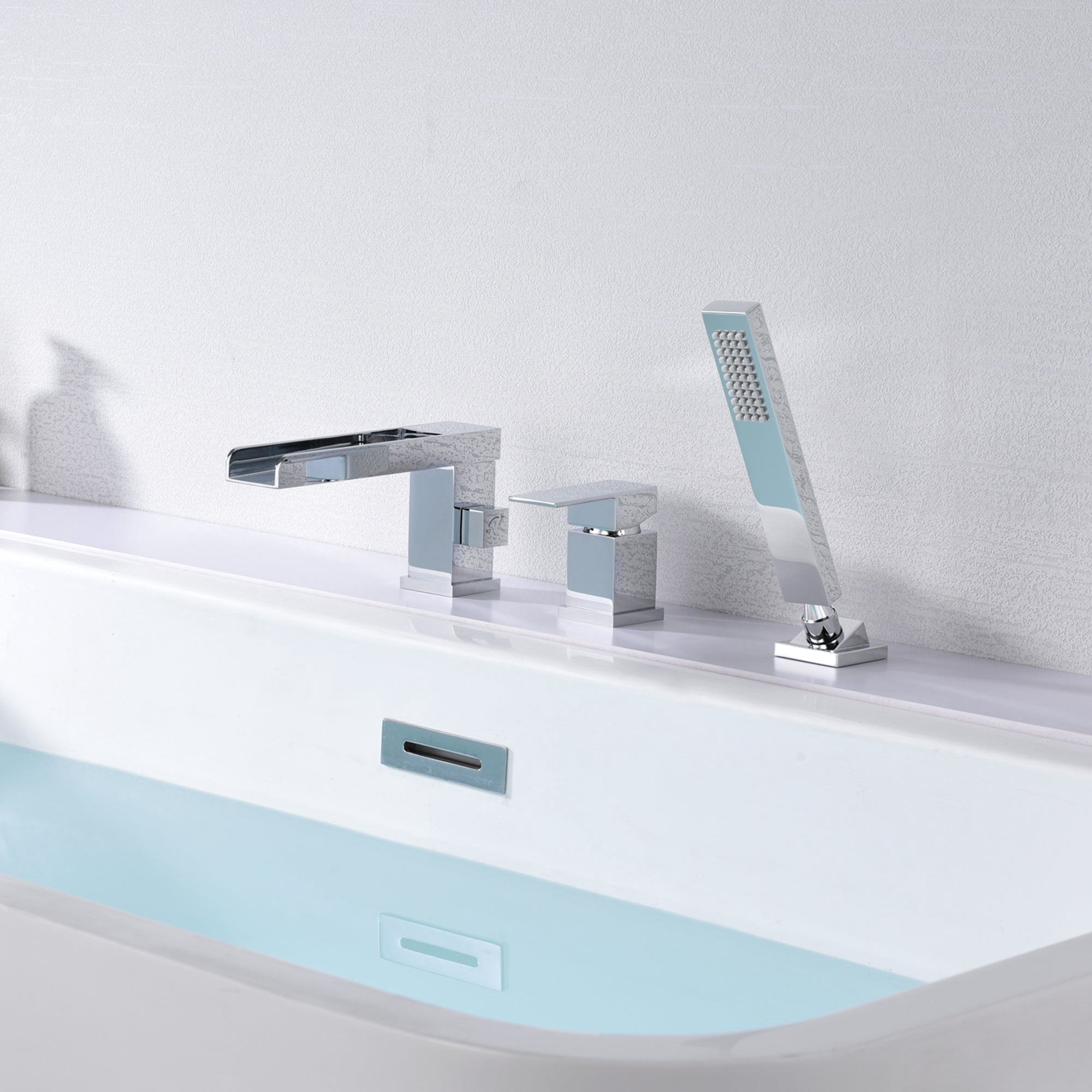 Waterfall Roman Tub Faucet with Hand Shower, 3 Hole Bathtub Faucet with Shower Diverter Chrome Finish Sumerain