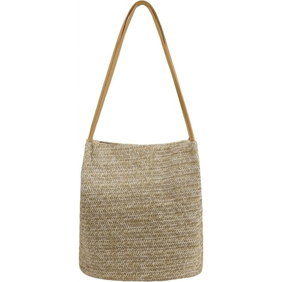 Kukuzhu Women Straw Shoulder Bag Bucket Bag Beach Hobo Handbag Top Handle Satchel Purse for Summer