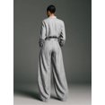 thumbnail image 2 of Women's Vintage Two Piece Set - Loose Fit Long Sleeve Button Down Shirt & High Waisted Wide Leg Pants Casual Lounge Outfit, 2 of 4