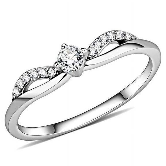 Women High Polished Stainless Steel Ring with AAA Grade CZ in Clear - Size 8
