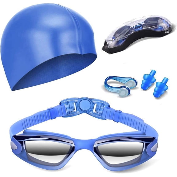 Swim Goggles Swimming Goggles No Leaking with Nose Clip, Earplugs, Swim Cap and Case for Men Women