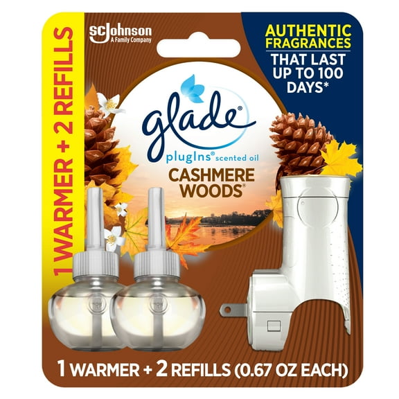 Glade PlugIns Scented Oil Warmer   2 Refills, Air Freshener, Cashmere Woods, 2 x 0.67 Oz