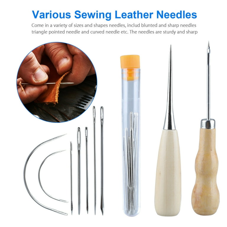 Zlulary Upholstery Repair Sewing Kit, Heavy Duty Sewing Kit with Leather Sewing Needles, Curved Needles, Upholstery Thread, Sewing Awl, Seam Ripper, Leather
