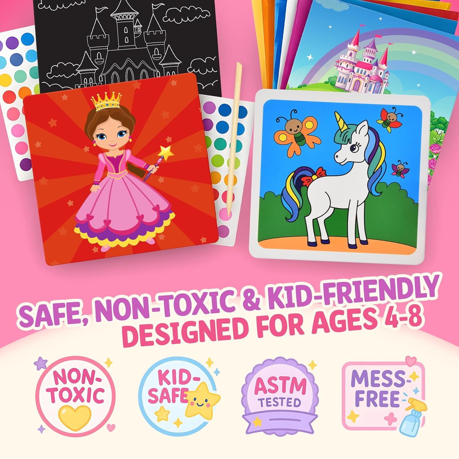 Gift Boutique Unicorn Princess Craft Kit for Girls, 24 Art Projects with Foam, Dot, Scratch & Foil Activities, Kids Craft Box for Ages 4–8