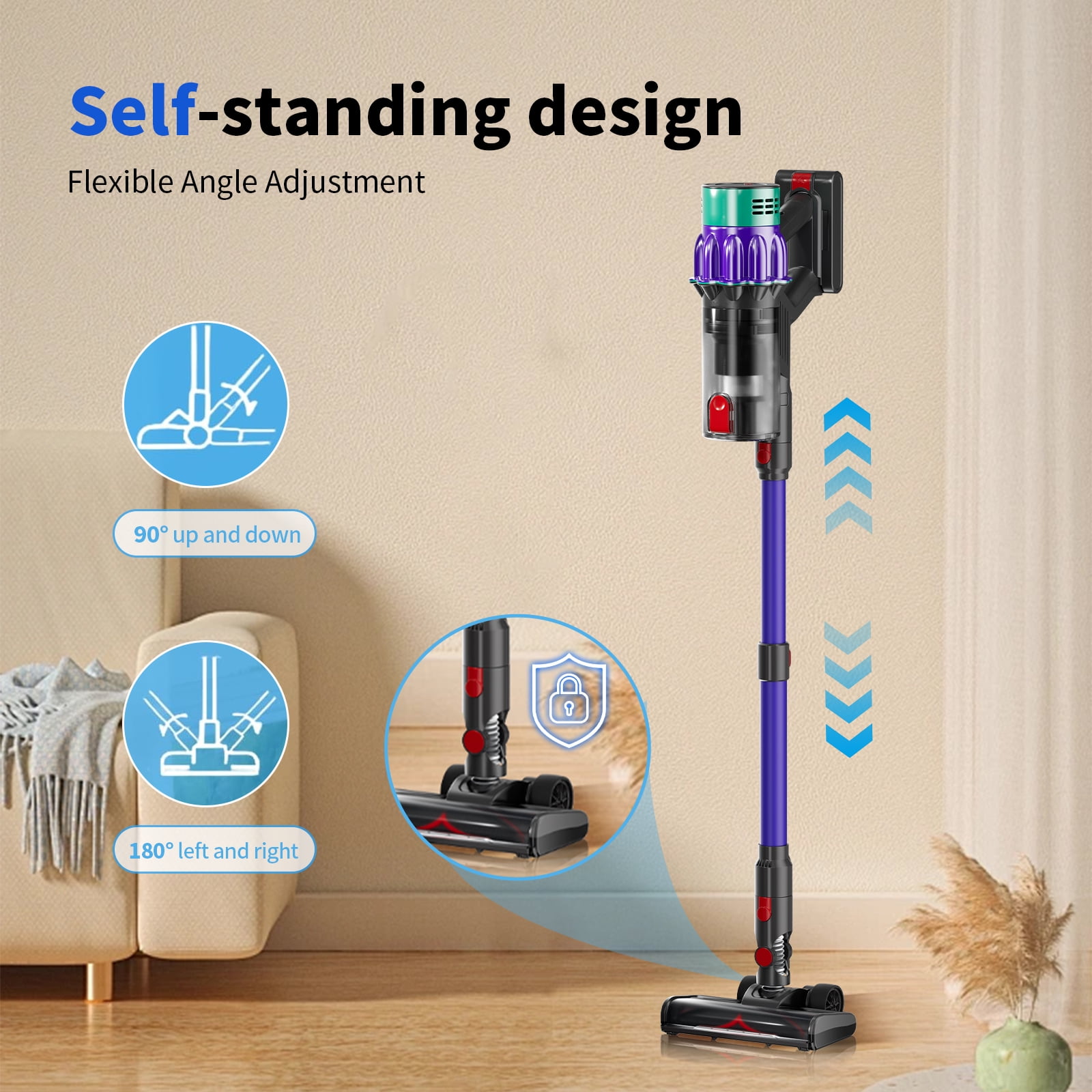 Blossom Cordless Vacuum Cleaner, 600W 50KPA 50 Mins Runtime Vacuum Cleaners for Home, Self-Standing Stick Vacuum with Anti-Tangle Brush, LED Touch Screen for Pet Hair/Carpet/Floor