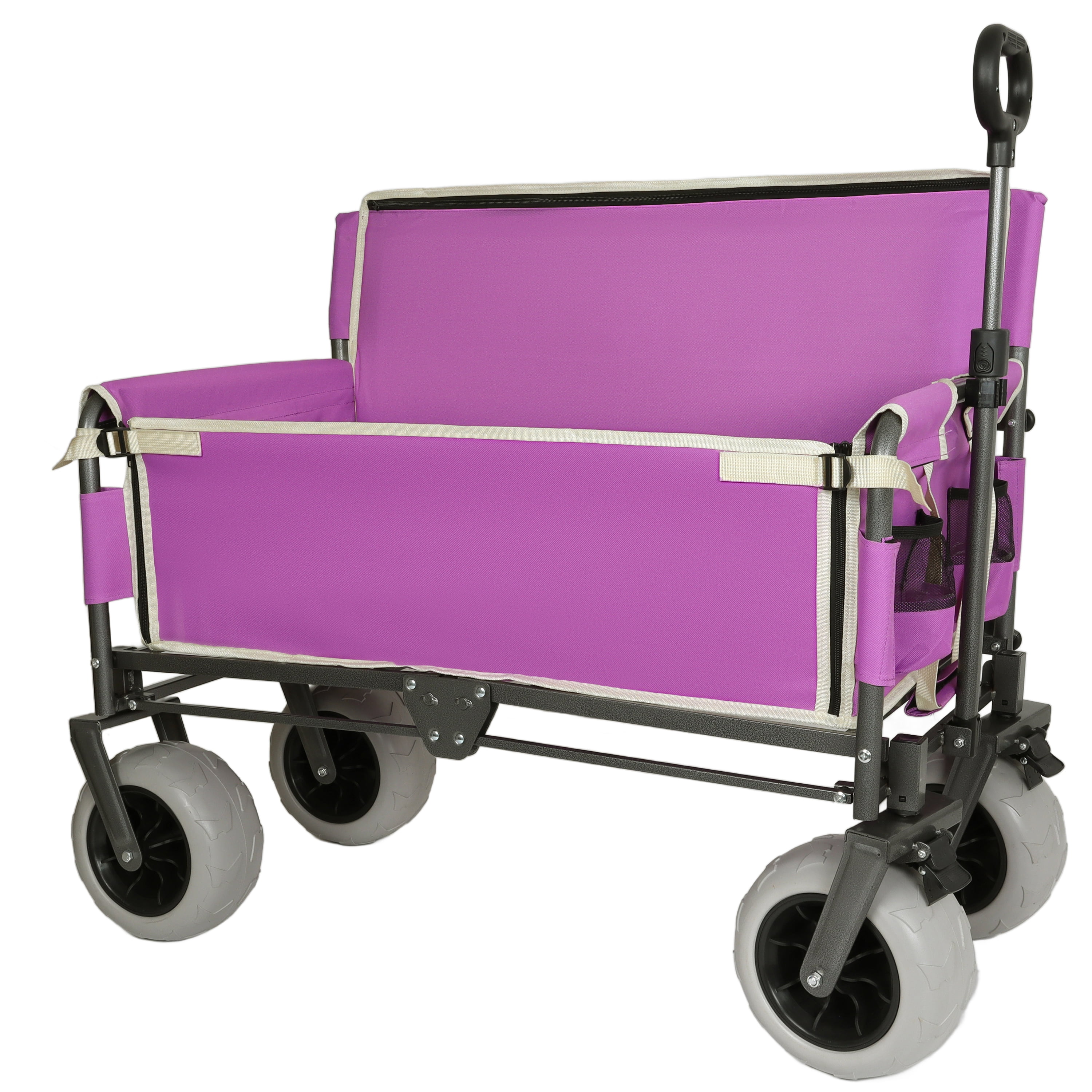 3-in-1 Heavy-Duty Convertible Folding Wagon Cart with Bench Seat & Storage - 500lbs, 180L Capacity Utility Wagon, All-Terrain Wheels for Camping, Beach, Sports, Garden, Fish, Purple
