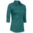 thumbnail image 2 of J. METHOD Women's Button Down Shirt 3/4 Sleeve Roll Up Stretch Collar Office Work Formal Casual Basic Blouse Top, 2 of 6