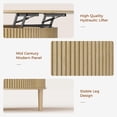 thumbnail image 5 of Round Lift Top Coffee Table, Modern Coffee Table with 180° Curved Sliding Door, Fluted Accent Coffee Tables with Hidden Storage and Open Shelves, for Living Room, Office, Oak, 5 of 7