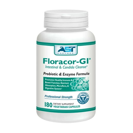 AST Enzymes Floracor GI levure Candida purifier probiotiques Enzyme 180 capsules