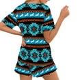 thumbnail image 3 of Yuyamidu Southwest Aztec Horse Pajamas Women Blue Nightwear Tops and Ruffle Hem Shorts Fashion Sleepwear Size 2XL 2 Piece Lightweight Crewneck Lounge Set, 3 of 7
