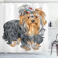 thumbnail image 1 of Ambesonne Yorkie Shower Curtain, Terrier with Bow, 69"Wx84"L, Grey Apricot, 1 of 3