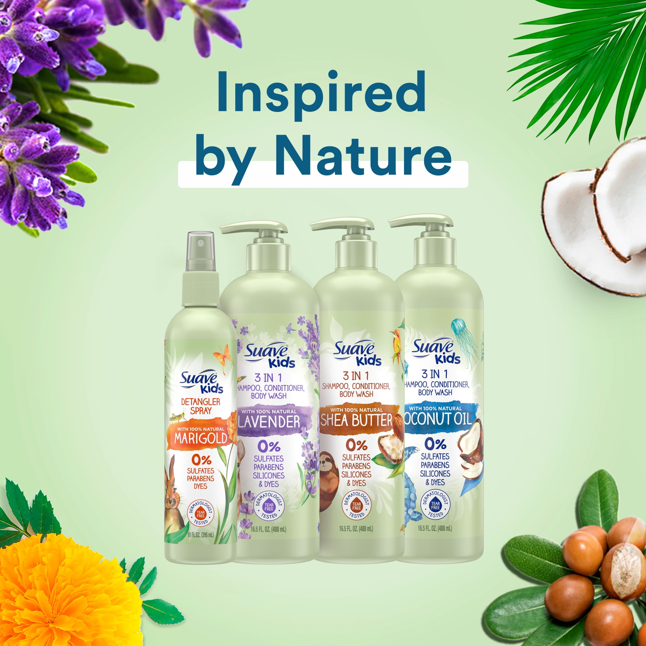 (4 pack) Suave Kids Naturals 3-in-1 Shampoo Conditioner & Body Wash with Coconut Oil, 16.5 fl oz