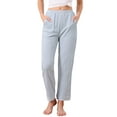 thumbnail image 1 of Pantalones de pijama para mujer INSPIRE CHIC de algodón de punto acanalado con cintura elástica, pierna recta y bolsillos, ropa de casa casual, M azul, 1 of 6