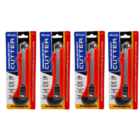 Bazic Retractable Snap-Off Utility Cutter Ergonomically designed Multi Color Pack of 4