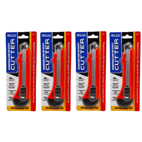 Bazic Retractable Snap-Off Utility Cutter Ergonomically designed Multi Color Pack of 4