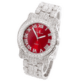 thumbnail image 3 of Charles Raymond Blinged Out Ultimate Hip Hop Royalty Mens Iced Out Wristwatch w/Easy Reader Roman Numeral Bright Colored Dial - L0504 RN - RED - SILVER, 3 of 5