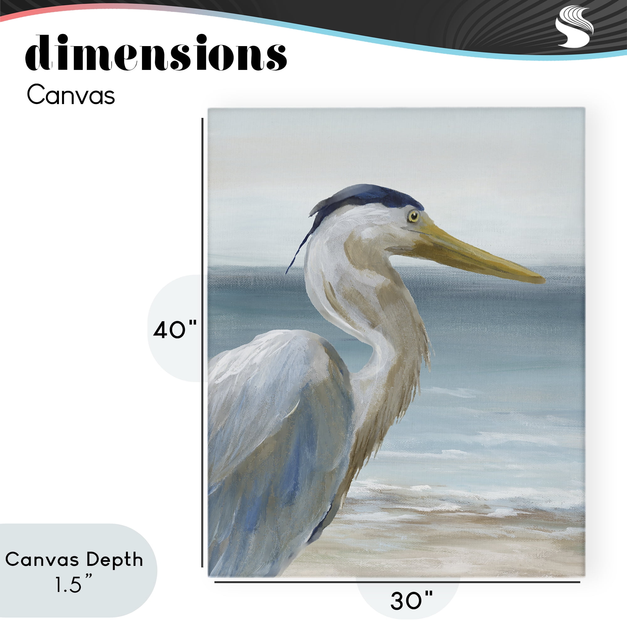 Stupell Industries Right Gazing Heron Canvas Wall Art, design by Nan
