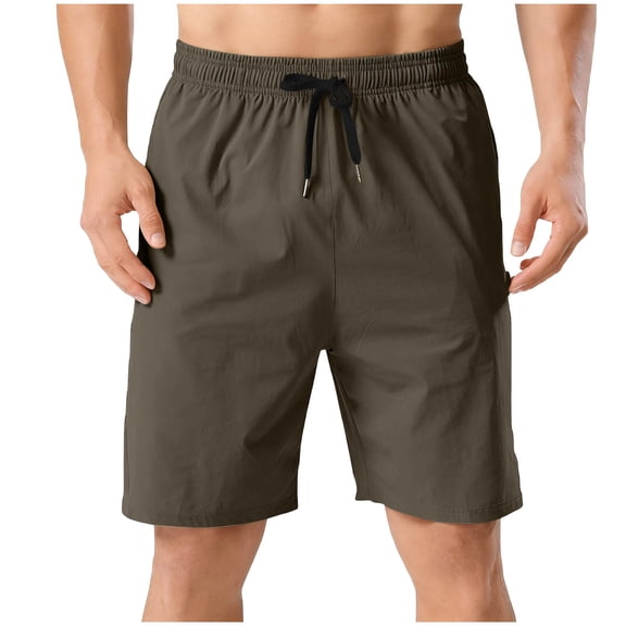 Men's Athletic Shorts Solid Color Breathable Quick-Drying Shorts Elastic Waist Drawstring Shorts