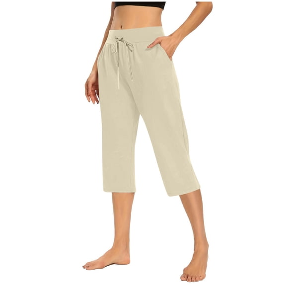 Tnhcen Women's Casual Wide-Leg Drawstring Pants - Soft Breathable Yoga Lounge Pants with Pockets Relaxed Fit Straight-Leg Cropped Trousers for Women (S-3XL)
