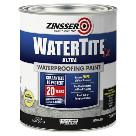 Bright White, Zinsser WaterTite-LX Ultra Waterproofing Paint-271098, 1 qt