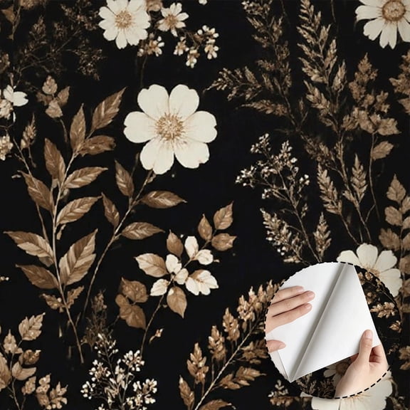Vintage Brown Floral Wallpaper, Rustic Boho Floral peel and stick wallpaper, waterproof, Wall Decoration for Living Room, Bedroom, Bathroom, Kitchen Cabinet, Dorm Room 17.7 * 118 in