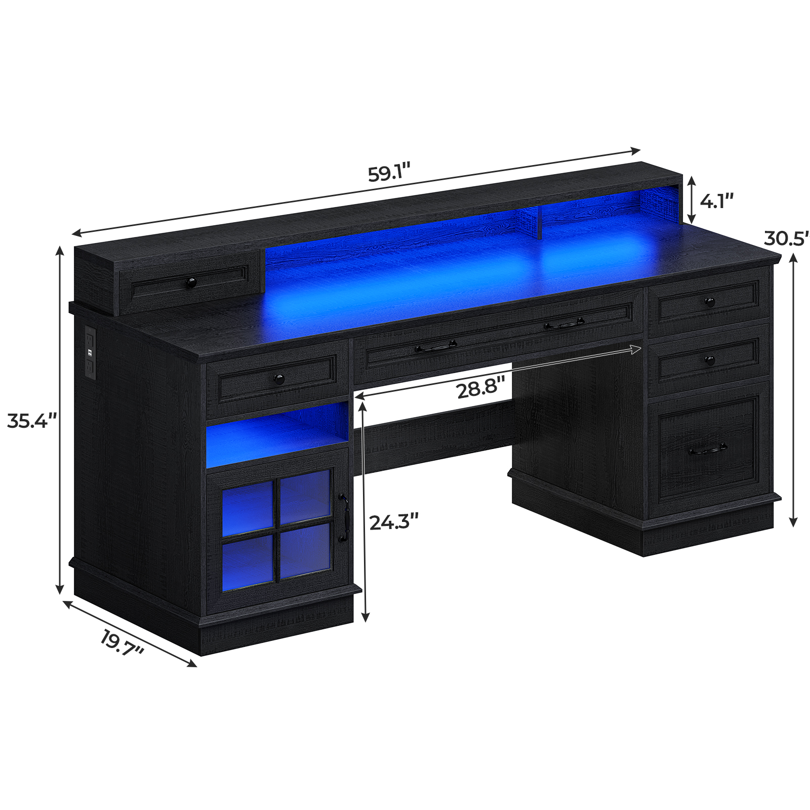 Afuhokles 59" Computer Desk with 5 Drawers and Charging Station, Farmhouse Office Desk for Home Office, Black