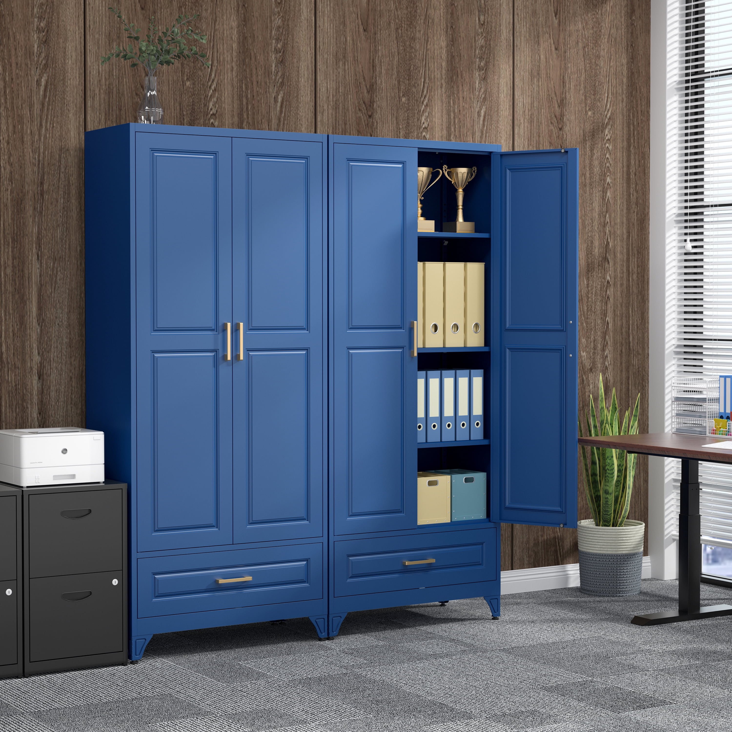 Polup Kitchen Pantry Cabinet, Metal Storage Cabinets, 75"Height Pantry Cabinets with Drawer, Food Cupboard with Doors,Blue