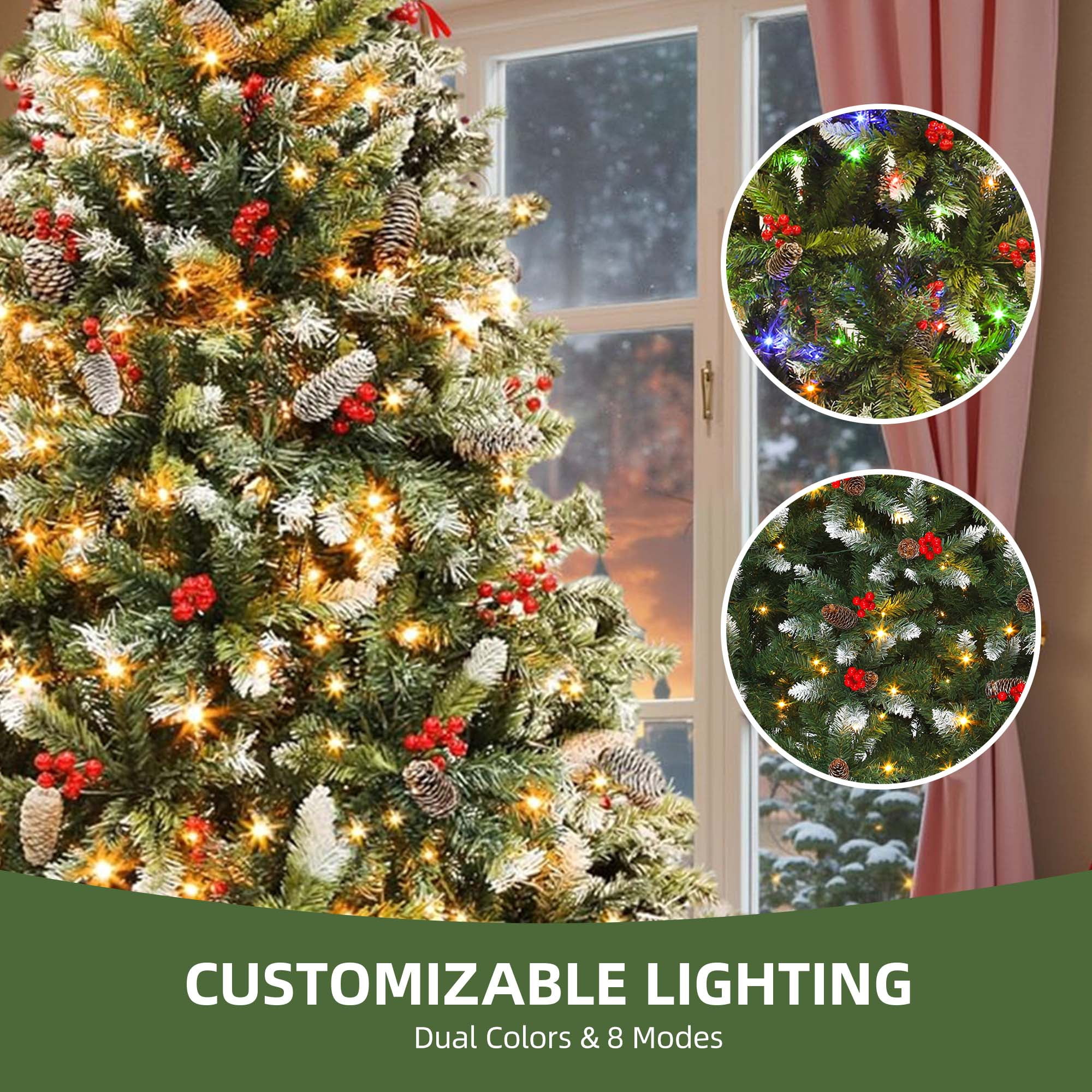 Uforic 7.5ft Pre-Lit  Artificial Christmas Tree with 1398 Branch Tips&550 Lights, Remote Control, Green