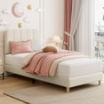thumbnail image 3 of Girls'/para niños' forrado cama de plataforma con wave cabecero - easy to assemble, de madera slats support, no necesita colchón base, beige, 3 of 10