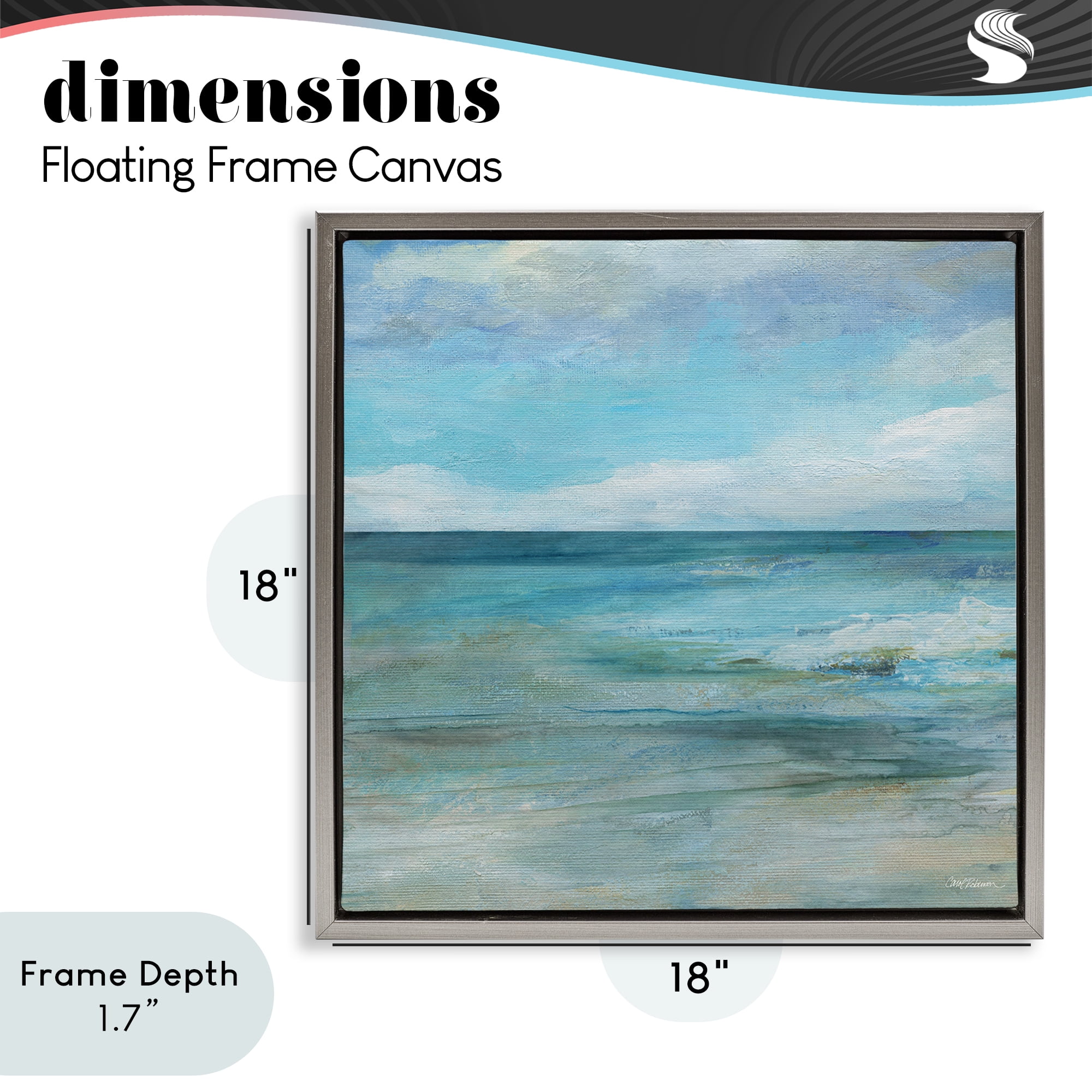 Stupell Industries Aqua Ocean Horizon Abstract Gray Framed Floater Canvas Wall Art, design by Carol Robinson