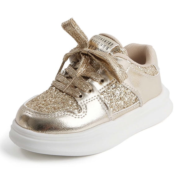 HXWCHs Girls' Everyday Sneakers Lightweight Cushioned Casual Shoes with Flexible Sole for Kids5.5-6 Years Gold