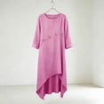 thumbnail image 4 of Homenesgenics Dresses for Women Plus Size Women's Solid Color Loose Casual Linen Irregular Hem Quarter Sleeve 3/4 Sleeve Round Neck Dress Pink XL, 4 of 7