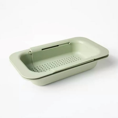 Plastic Narrow Over the Sink Expandable Colander with Soaking Tray Green : Strainer, Dishwasher-Safe