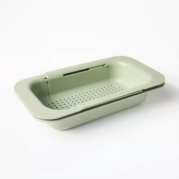 Plastic Narrow Over the Sink Expandable Colander with Soaking Tray Green : Strainer, Dishwasher-Safe