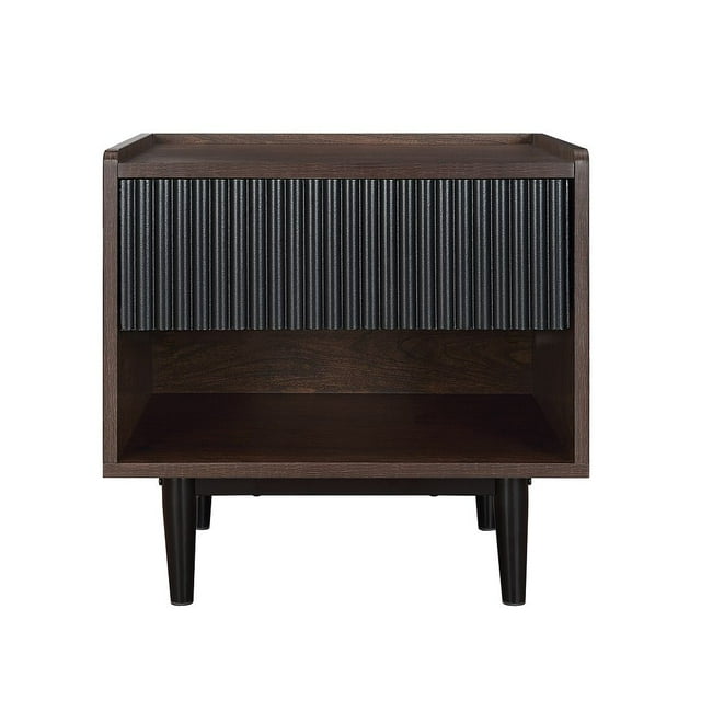 Manhattan Comfort Duane Table de Nuit Moderne à Nervures avec Tiroir à Extension Complète, Brun Foncé et Noir