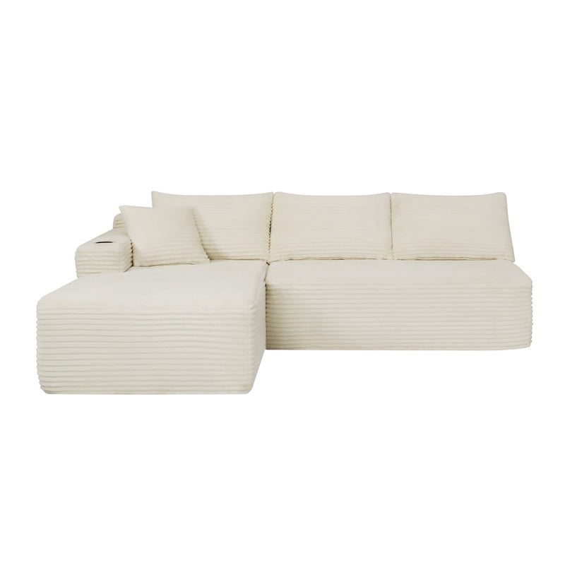 2-Piece No Assembly Need Sectional Sofa Set, Boneless Couch with Chaise Lounge, Modular Upholstered Sofa with Cup Holder