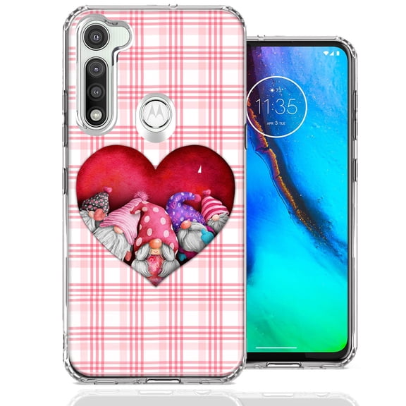 MUNDAZE for Motorola Moto G Fast Valentine's Day Garden Gnomes Heart Love Pink Plaid Double Layer Phone Case Cover