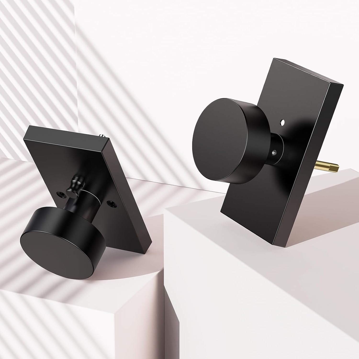 5 Pack Door Knob, Privacy Door Knobs with Lock, Rectangle Modern Door Handles, Matte Black
