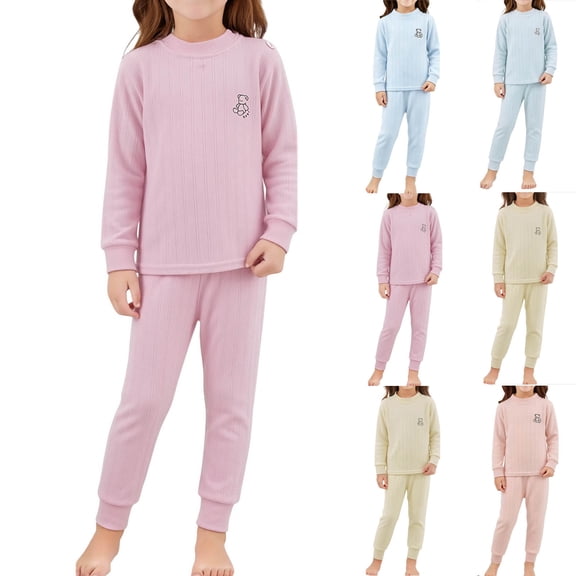Spazoro Toddler Kids Girls 2PC 100% Cotton Ouifit Sets, Fall Winter Long Sleeve Bear Print Soft & Comfy Casual Shirts and Pants for Loungewear Pink Size 5-6