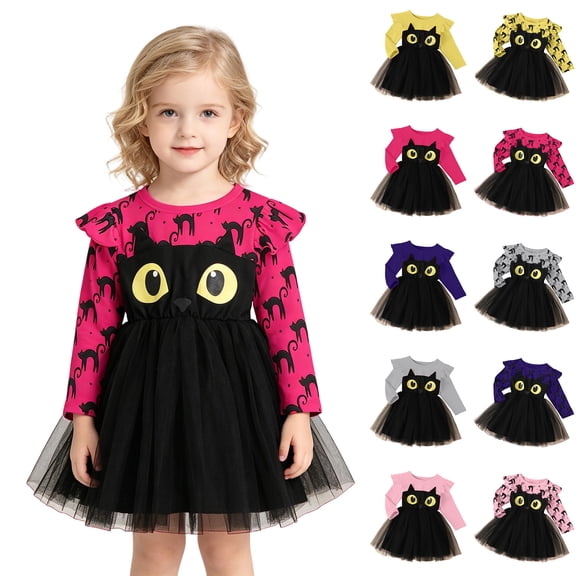 Cat Toddler Long Sleeve Tutu Tulle Dress Girls Halloween Dress Halloween for 2-3 Years Girl